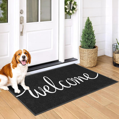 EARTHALL Door Mat Outside Inside Home Doormat, 30"x17.5", Durable Floor Mat Non Slip Mat Ultra Absorb Mud Easy Clean Front Doormat for Garage, Entryway, Patio, High Traffic Areas, Black