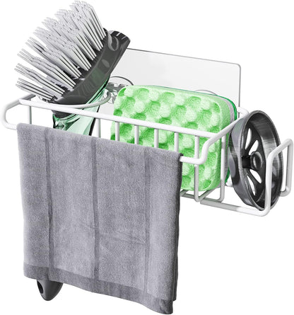 HapiRm 4 in 1 Sink Caddy Sponge Holder, SUS304 Stainless Steel Kitchen Brush Holder and Dish Cloth Hanger, Kitchen Organizers and Storage Essentials - Silver