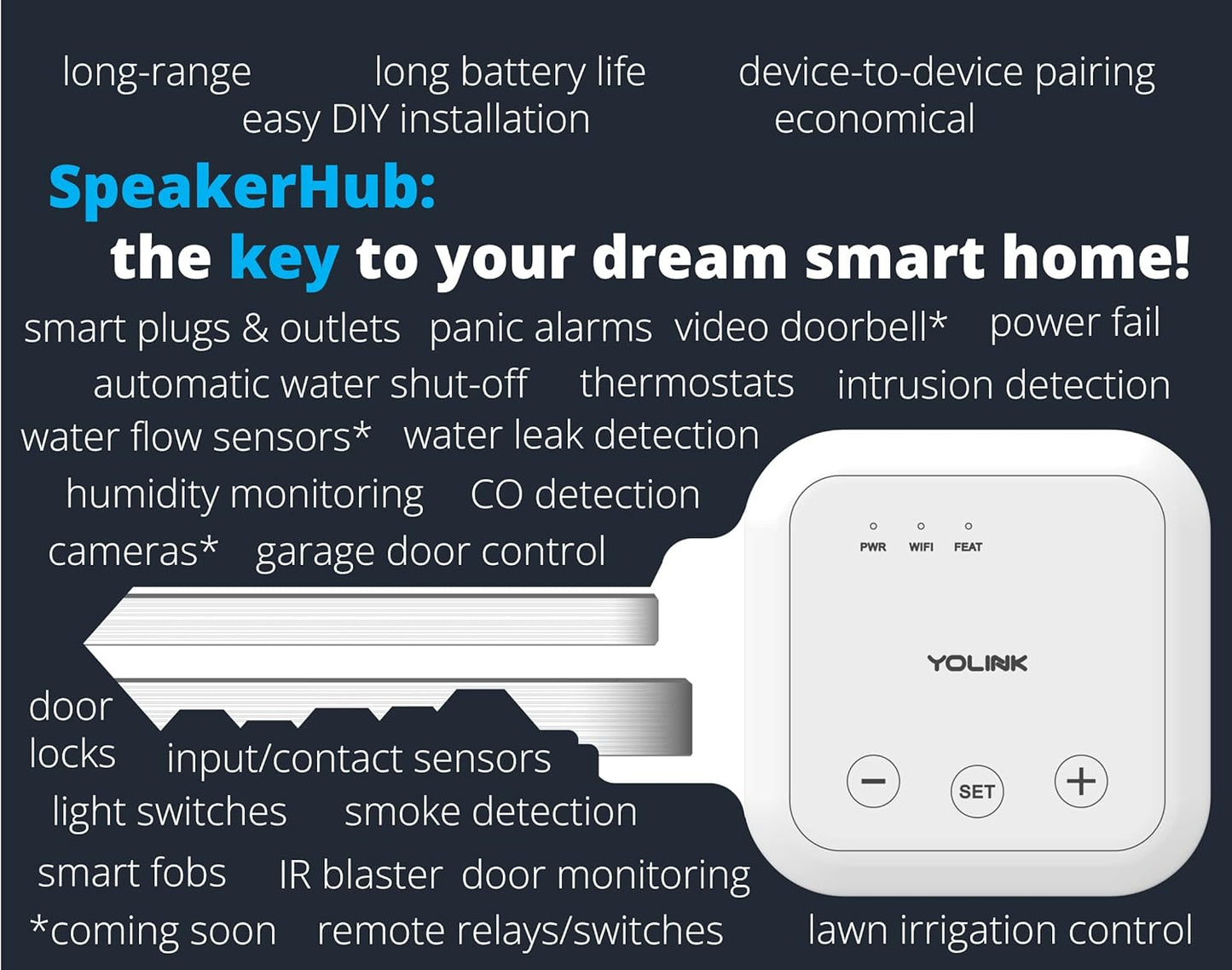 YoLink Smart Home Starter Kit: SpeakerHub & Water Leak Sensor 4 with 105dB Audio Alarm 2-Pack, SMS/Text, Email & Push Notifications, Freeze Warning, LoRa Up to 1/4 Mile Open-Air Range, w/Alexa, IFTTT