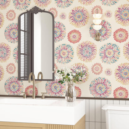 Blue Wallpaper Peel and Stick,Vintage Boho Floral Contact Paper 17.5" x 118", Retro Botanical Flower Wall Paper Self Adhesive Removable Waterproof for Walls Shelves Cabinet Table (Blue,Yellow, Green)