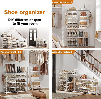 WOWLIVE 9 Tiers Large Shoe Rack Storage Organizer for Closet 50-55 Pairs Shoe Tower Unit Shelf Stackable Shoe Rack with Metal Pipes Plastic Connectors Black(SSS3B9)