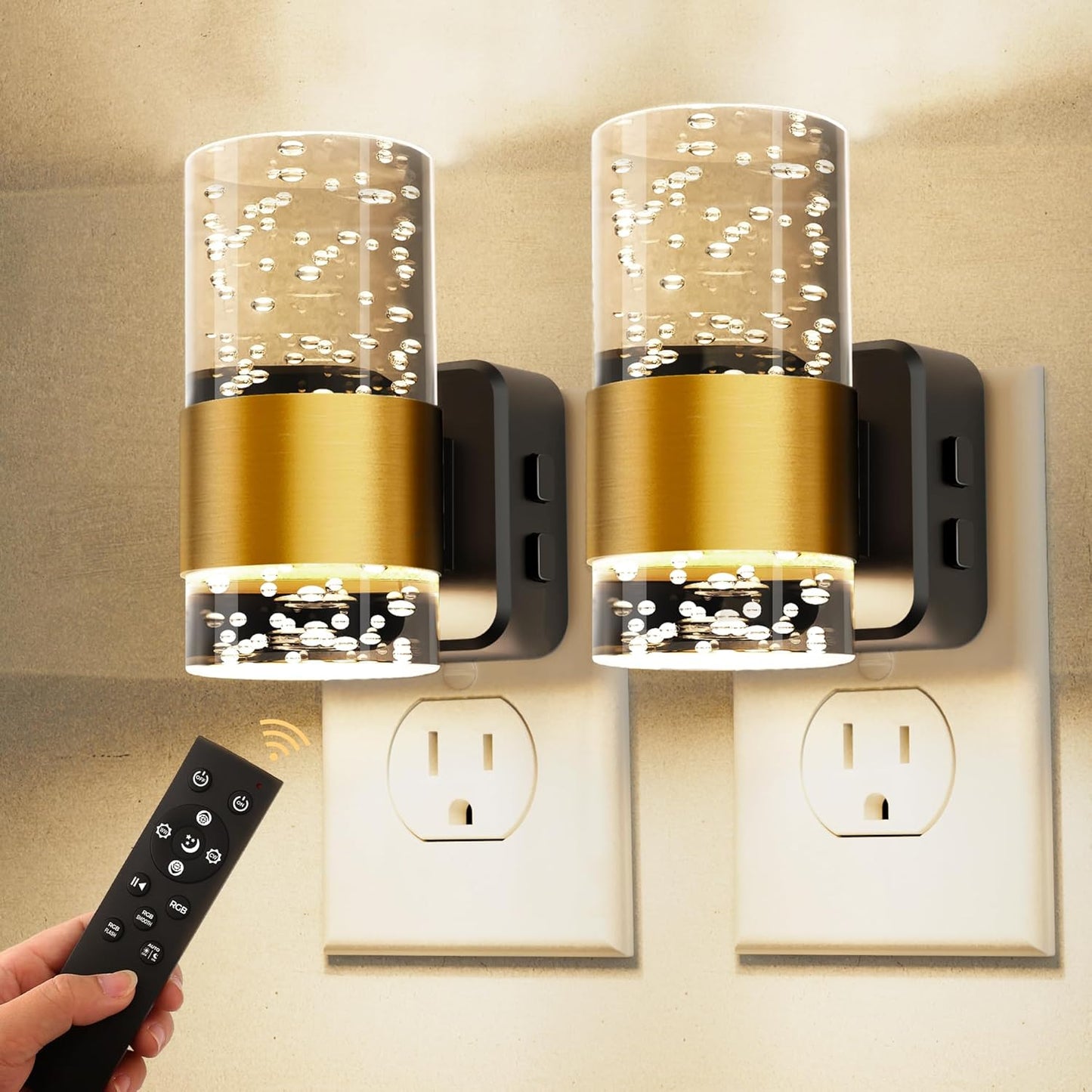 L LOHAS LED Night Light,Dimmable Night Lights Plug into Wall, 2 Pack Acrylic Nightlight with 0-100 LM Adjustable Brightness, 3000K Plug in Night Light with Dusk to Dawn Sensor, for Bathroom Hallway