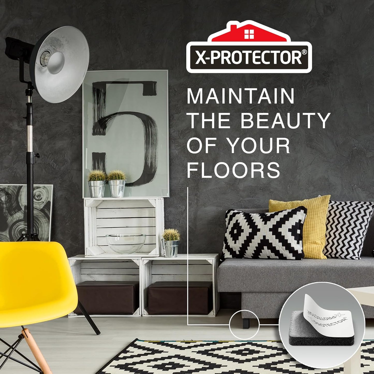 X-Protector Premium Felt Furniture Pads - 20 PCS 6 x 1/2" - Black Rectangular Pads with Tenacious Adhesive - Protects Hardwood, Laminate & Tile Floors