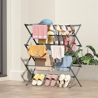 KINGBOARD Clothes Drying Rack, Collapsible Drying Rack Clothing with 11 Poles, 3-Tier Laundry Drying Rack, Small Clothes Drying Rack Foldable for Baby Clothes Sock Towel, 25lb Capacity, White