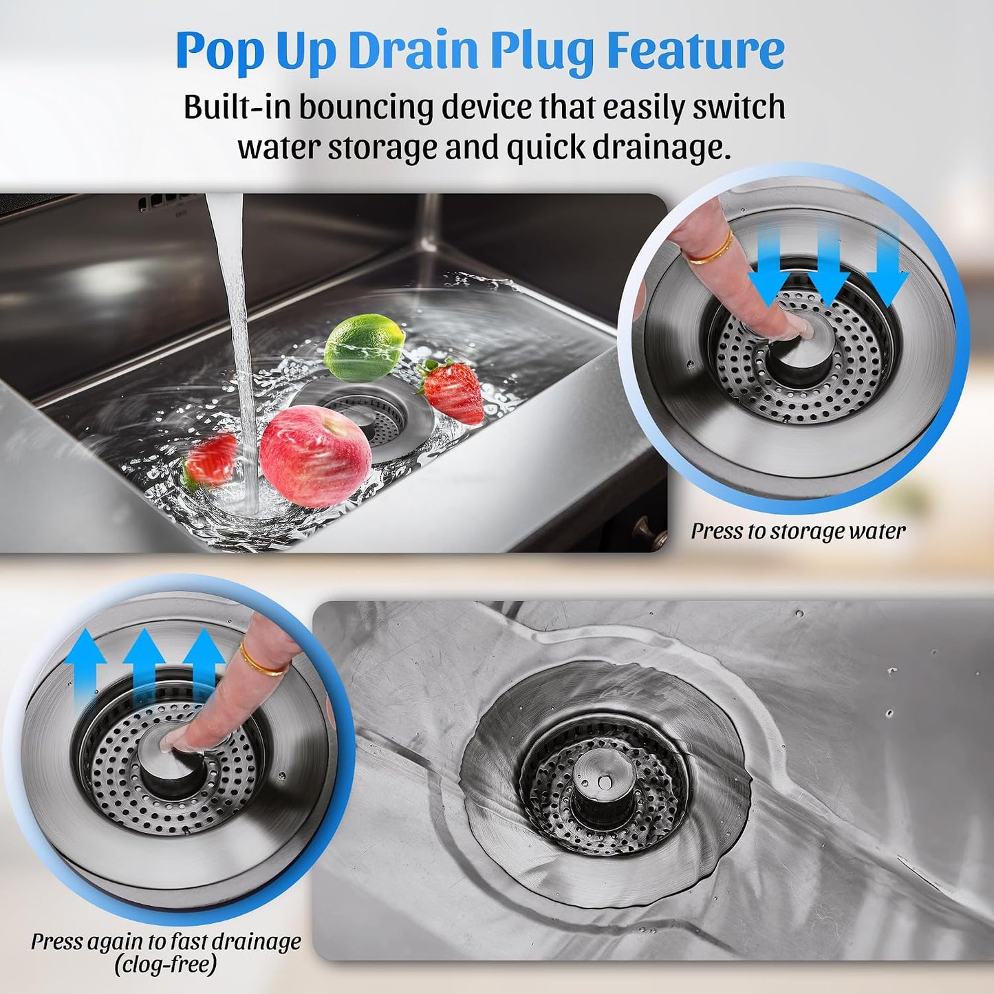 NinjaTiger Kitchen Sink Drain Strainer - 3-in-1 Stainless Steel Pop Up Sink Stopper Anti-Clogging Sink Strainer Basket Sink Drainer Filter Plug for US Standard 3-1/2'' Sink Drain | Gunmetal Gray