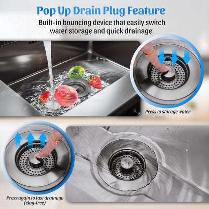 NinjaTiger Kitchen Sink Drain Strainer - 3-in-1 Stainless Steel Pop Up Sink Stopper Anti-Clogging Sink Strainer Basket Sink Drainer Filter Plug for US Standard 3-1/2'' Sink Drain | Gunmetal Gray