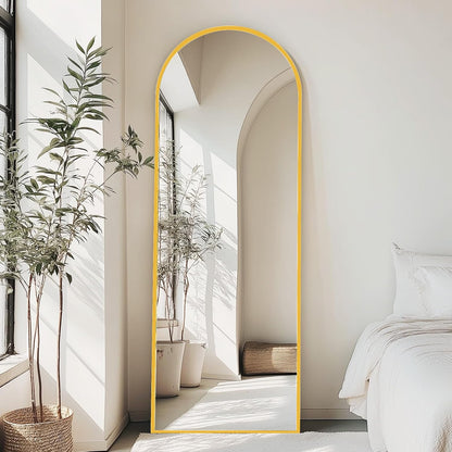 59"x16" Arched Full Length Mirror, Full Body Mirror with Leaning or Standing, Floor Standing Aluminum Frame for Bedroom, Livingroom, Cloakroom, Black