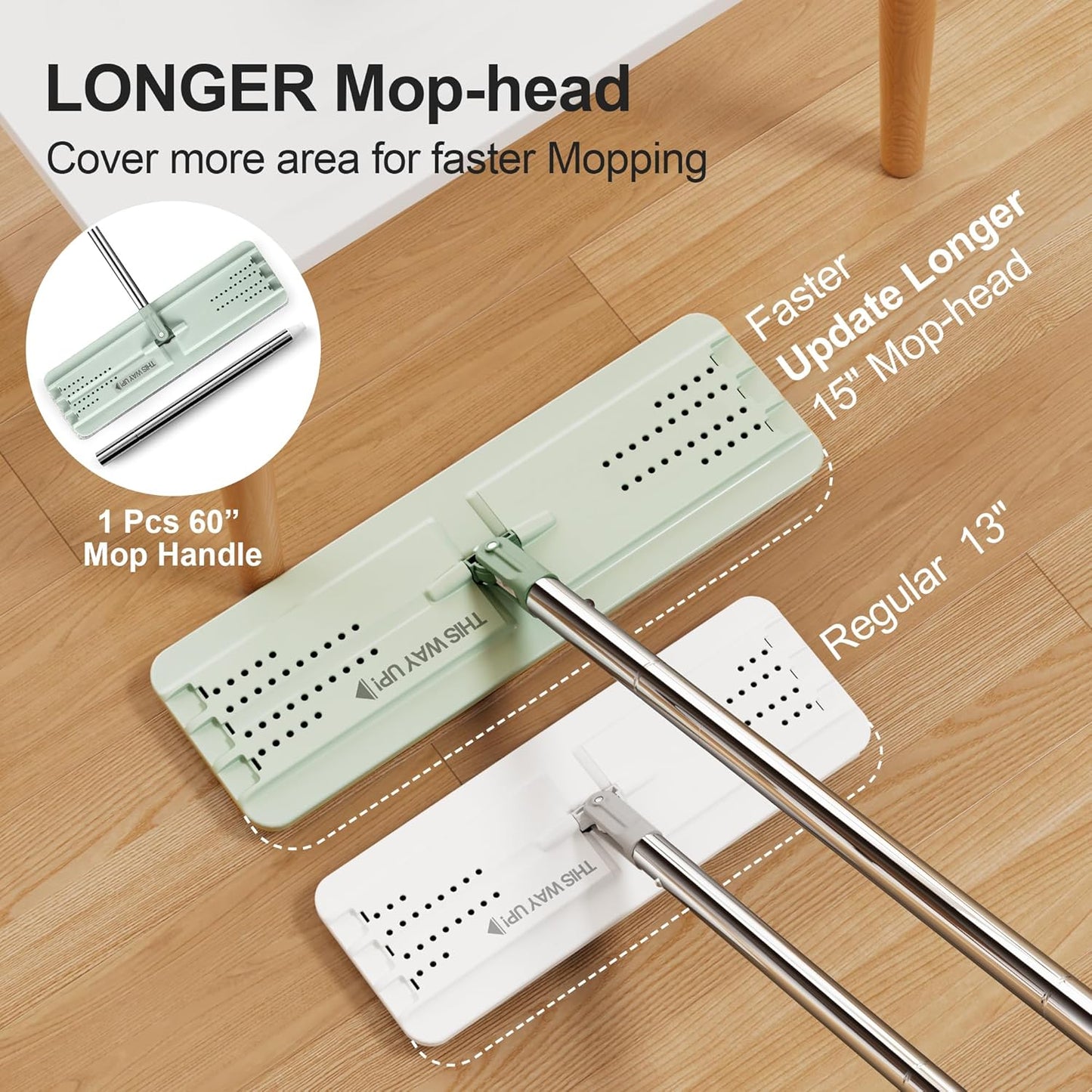 JOYMOOP Mop and Bucket Set, Flat Mops for Floor & Wall Cleaning, Commercial & Household Use, Hardwood Floor Mop with Long Handle & 4 Microfiber Pads