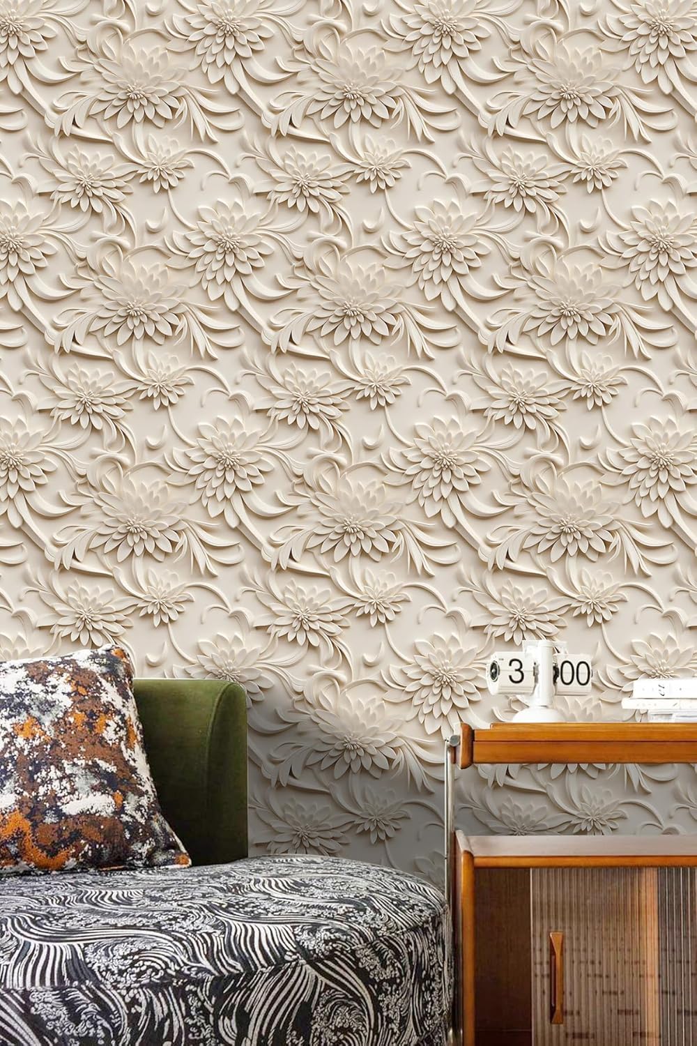 Floral Peel and Stick Wallpaper 3D Effect Interior Wall Décor Contact Paper Self Adhesive Removable Renter Friendly for Bedroom Living Cabinet Room 17.7in x 9.8ft (Not Textured Wallpaper