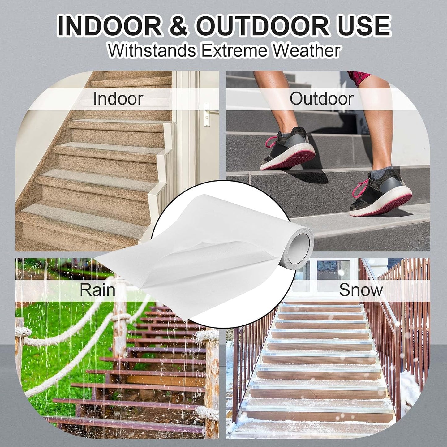 Watersay 8 Inch x 20 ft Anti Slip Traction Tape Waterproof Clear Non Skid Tape Durable Grip and Friction Stair Non Slip Strips Abrasive Adhesive for Stairs Steps Ramp Outdoor Indoor