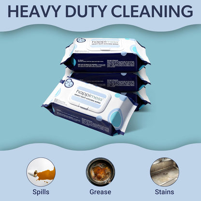 happimess WPE1003A Reusable Heavy Duty Kitchen Wipes, Strong & Durable Multi-Surface Cleaning Cloths for Counters, Stovetops & Grease, Streak-Free & Unscented, 50 Count, 8" x 10"