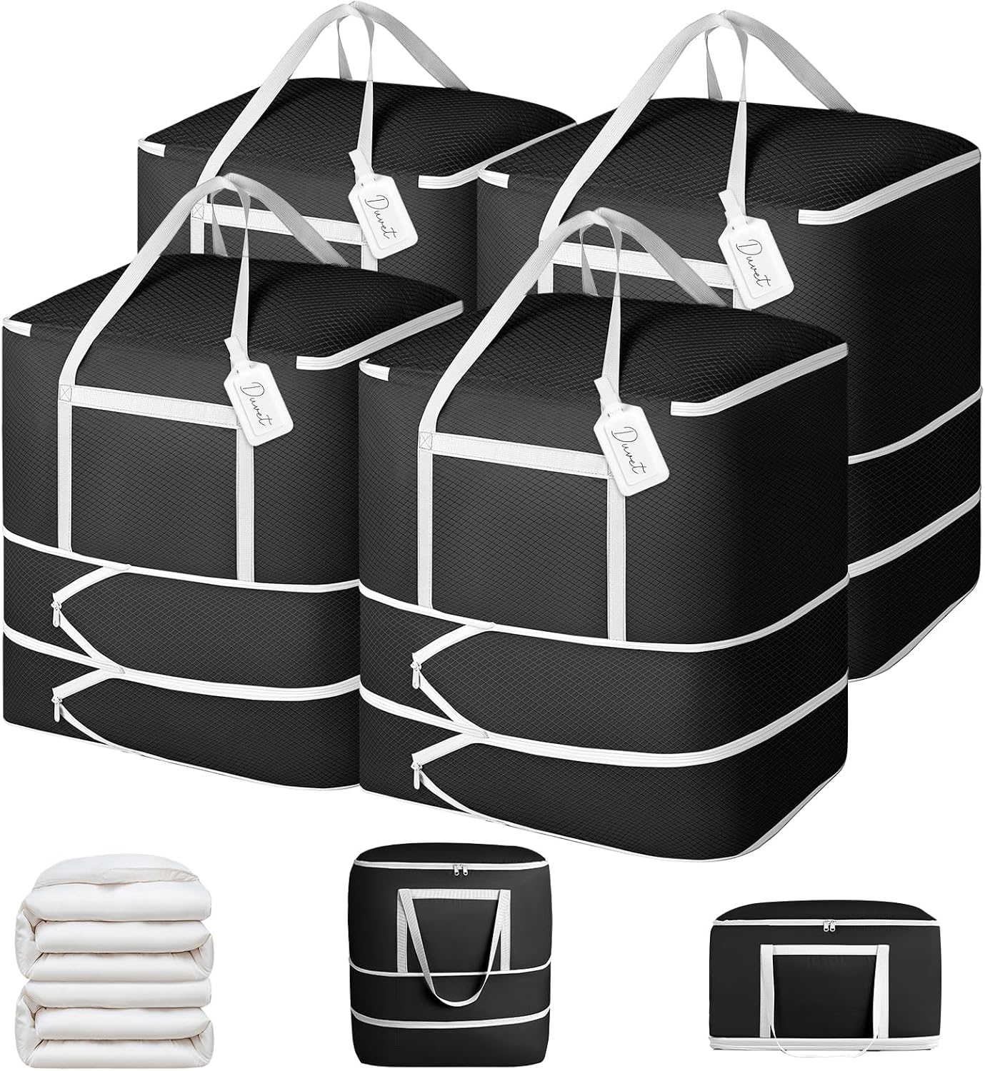 Comforter Storage Bag - 130L Large Capacity Blanket Storage Bags 4-Layer Ultra Space Saving Self Compression Organizer, Washable Compression Bags for Storage Comforter Blanket, 2-Pack, Beige
