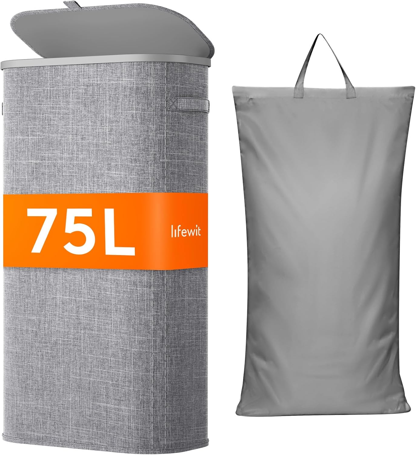 Lifewit Slim Laundry Basket with Lid, Narrow Laundry Hamper with Plastic Handles and Removable Bag, Tall Foldable Dirty Clothes Hampers for Laundry Room, Bedroom, Bathroom, Dorm, 65L Beige