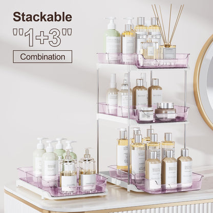 Delamu 2-Tier Multi-Purpose Bathroom Under Sink Organizers and Storage, Stackable Kitchen Pantry Organization, Pull Out Medicine Cabinet Organizer with Movable Dividers, White, 2 Pack