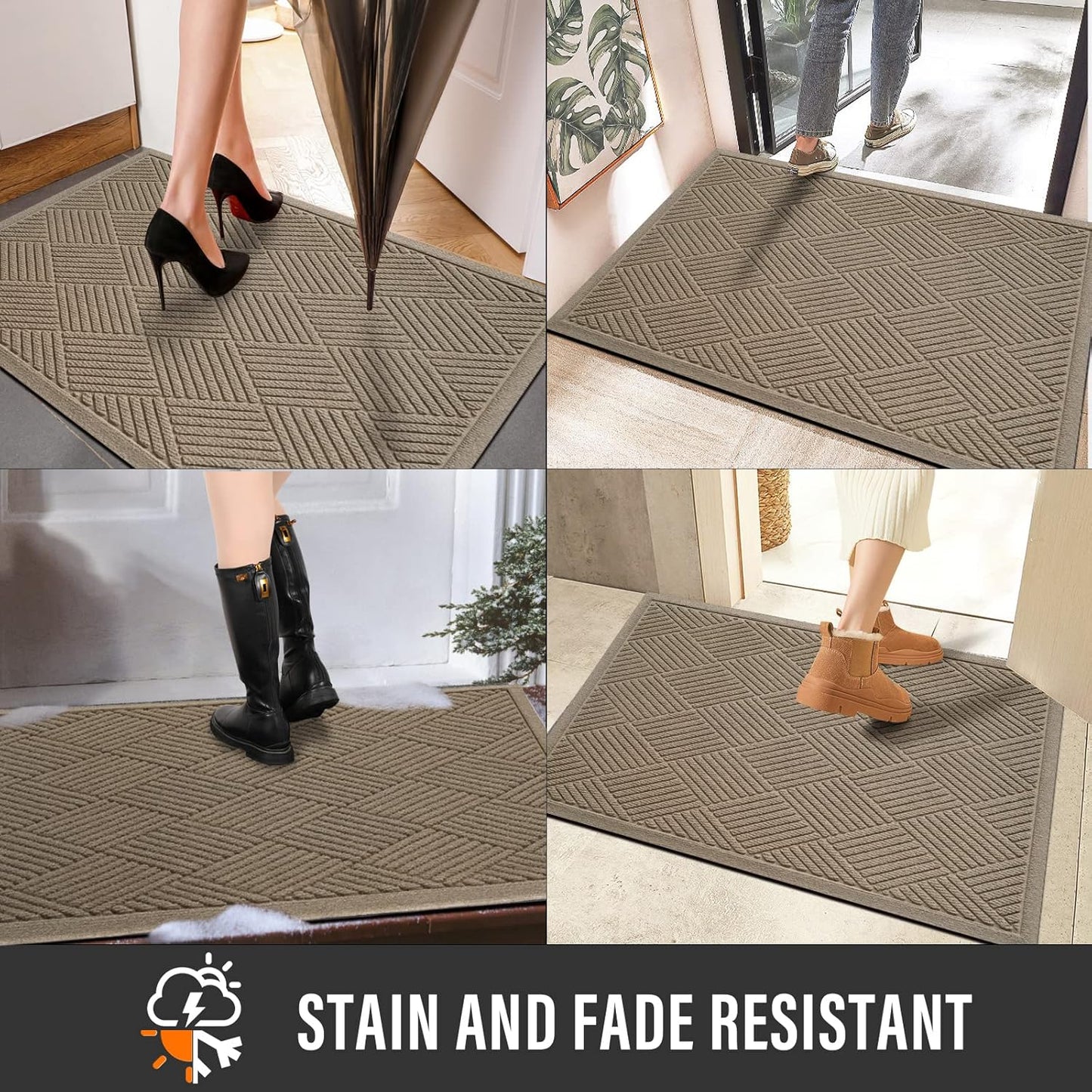 HIYARD Sturdy Front Door Mat, Absorbent Muddy Dirt Resist Welcome Door Mats Outdoor Indoor, Stain and Fade Resistant, Non-Slip Rubber Backing Low Profile Doormat for Entryway, 30×17, Beige
