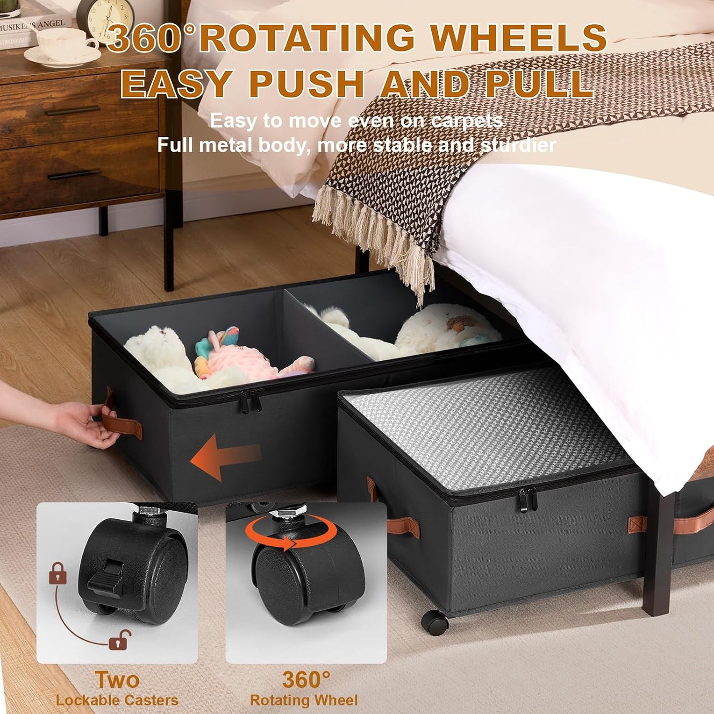 Under Bed Storage Containers with Wheels 9.5 inches Higher Under Bed Storage XXXL Underbed Shoes Blankets Clothes Storage Organizer 2 Pack Under the Bed Storage for College Dorms Bedroom Nursery Rooms