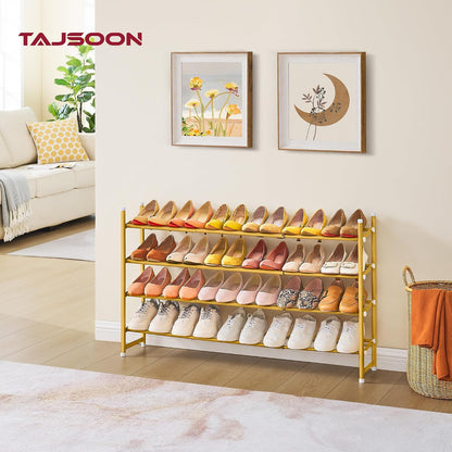 Tajsoon Expandable Shoe Rack for Closet 3 Tier, 28“-41“Adjustable & Stackable Shoe Shelf Storage, Metal Shoe Rack Organizer for Front Door Entrance, Closet, Garage, Entryway, Black