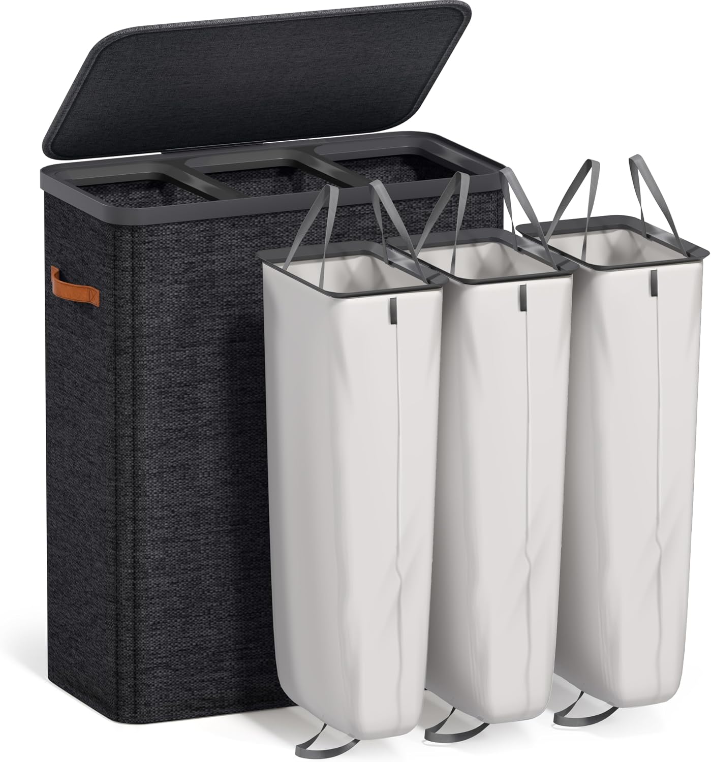 Sorbus Laundry Hamper with Lid - Collapsible 3-Compartment Fabric Laundry Basket with Handles and Removable Laundry Bag – 50 Gallon (190 L) Dirty Clothes Hamper for Bedroom, bathroom and dorm (Beige)