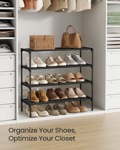 SONGMICS 2-Tier Shoe Rack for Closet, Compact Metal Shoe Organizer Shelf for Entryway, Bedroom, Small Spaces, Stackable, 11.8 x 24.5 x 12.2 Inches, Black ULSA122BH01