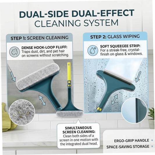 2 Pack 2-in-1 Double-Sided Window Screen Cleaner Tool Mesh Screen Cleaner Brush with Detachable Handle
