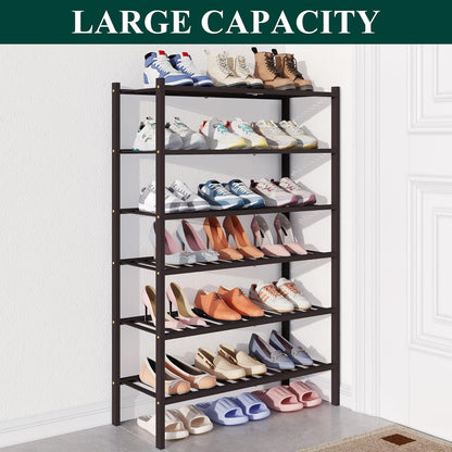 Smiry Bamboo Shoe Rack for Closet, 3 Tier Wooden Shoe Organizer, Stackable Wood Shoe Storage Shelf for Entryway, 14 Vertical Slats, One-piece Heavy-Duty Legs, 26.77"x11.02"x18.31", Natural