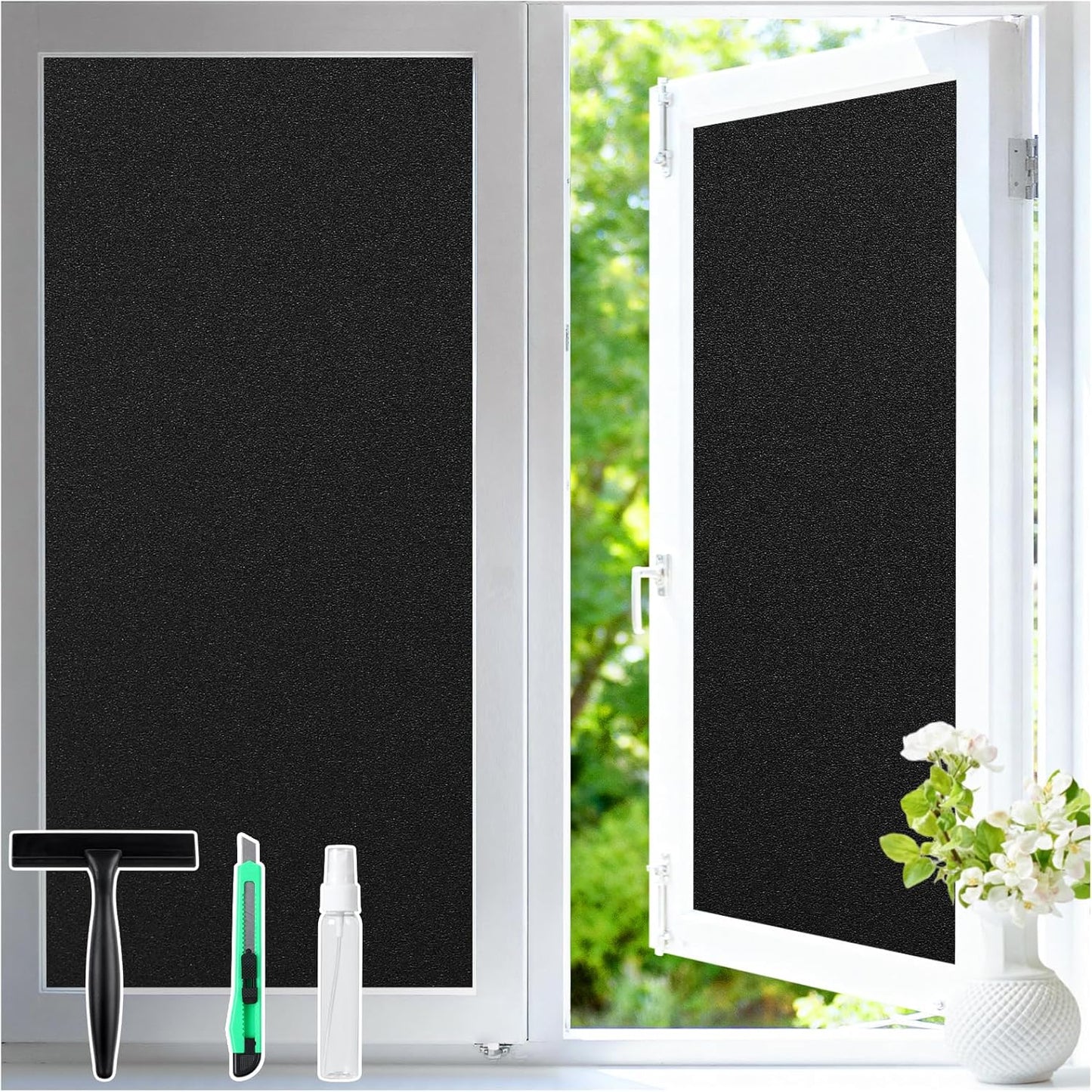 Haton Window Privacy Film Frosted Glass Film for Door Bathroom Shower, Peel & Stick, Day & Night, Papel para Ventanas Privacidad, Covering Sticker Removable Decorative Translucent Pure 17.5" x 78.7"
