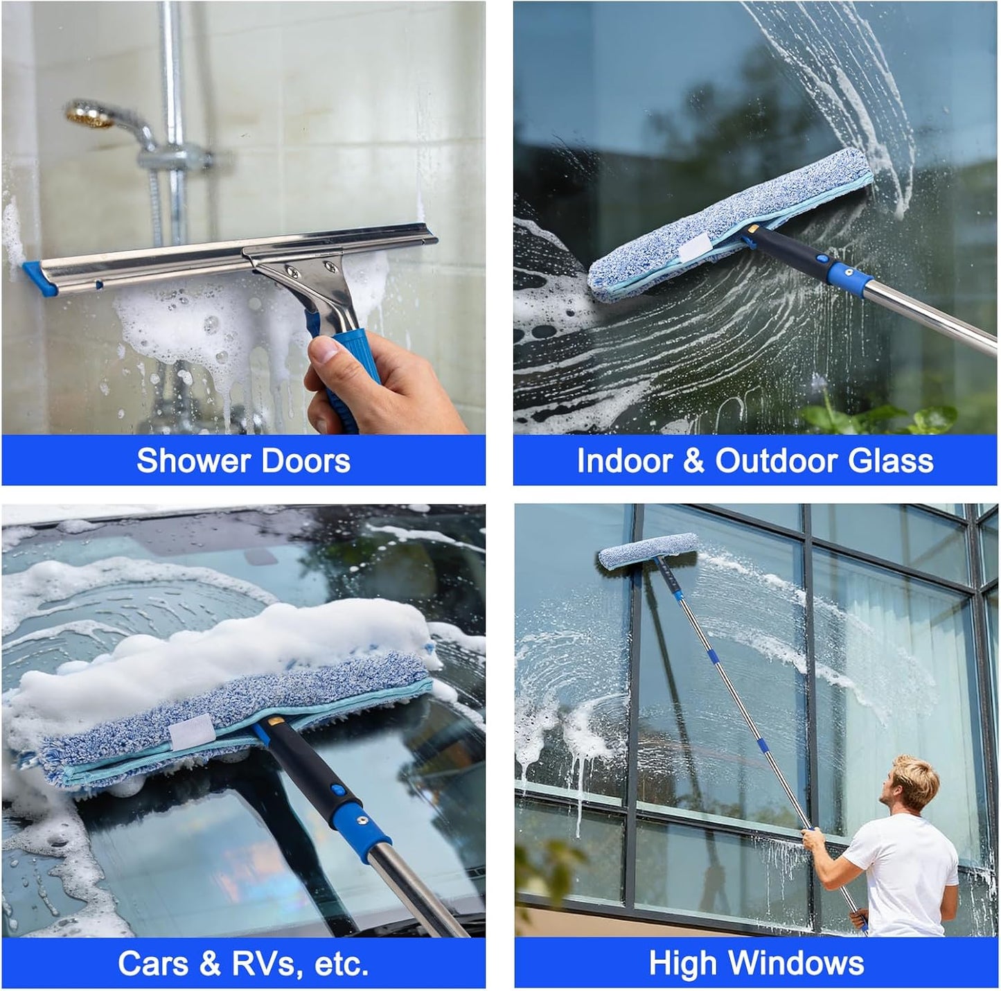 Window Cleaning Kit with 6ft Long Handle, 3 Gallon Bucket,14" Squeegee,15" Microfiber Scrubber,Spray Bottle, Cloth,Professional Window Washing Equipment Cleaner Tool for Outdoor Commercial Household