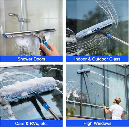 Window Cleaning Kit with 6ft Long Handle, 3 Gallon Bucket,14" Squeegee,15" Microfiber Scrubber,Spray Bottle, Cloth,Professional Window Washing Equipment Cleaner Tool for Outdoor Commercial Household