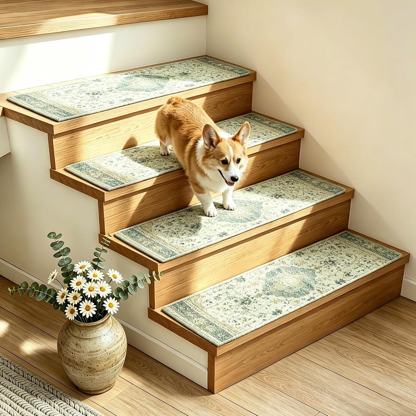 Stair Treads for Wooden Steps, Non Slip Stair Treads Carpet Indoor Residue Free Peel and Stick Washable Stair Covers, Safe for Dogs Kids Elders, Moroccan Beige, 8x30 inch, 1 Pack