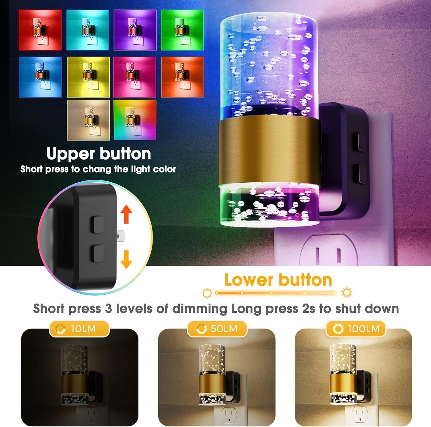 L LOHAS LED Night Light,Dimmable Night Lights Plug into Wall, 2 Pack Acrylic Nightlight with 0-100 LM Adjustable Brightness, 3000K Plug in Night Light with Dusk to Dawn Sensor, for Bathroom Hallway