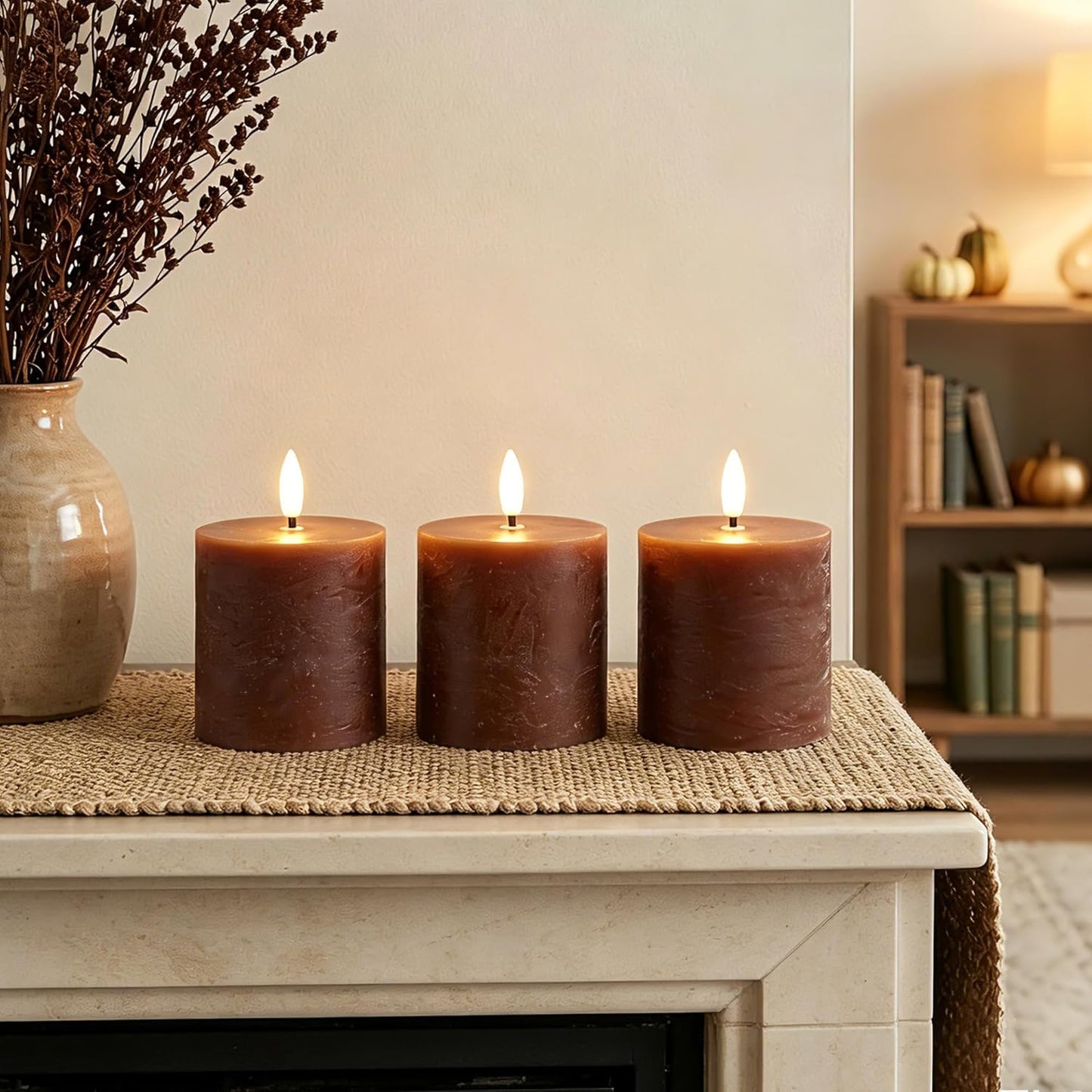 White Flameless Candles Set of 3 (3"x3") Battery Operated LED Pillar Candles with Remote and Timer, Real Wax Flickering Candles for Fireplace Bedroom Living Room Home Decor and Indoor Use