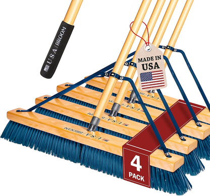 36" Heavy Duty Outdoor Push Broom with 60" Handle. Ideal for Asphalt, Concrete & Heavy Debris. Durable American Made Steel Brackets-Stainless Steel Hardware. No Plastic. 100% USA Made