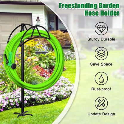 Gtongoko Garden Hose Holder for Outside 43" Heavy Duty Freestanding Water Hose Holder with 4 Stable Spikes Metal Hose Stand Holds Up to 150FT Hose & 44LB Detachable Hose Storage for Yard Lawn Patio