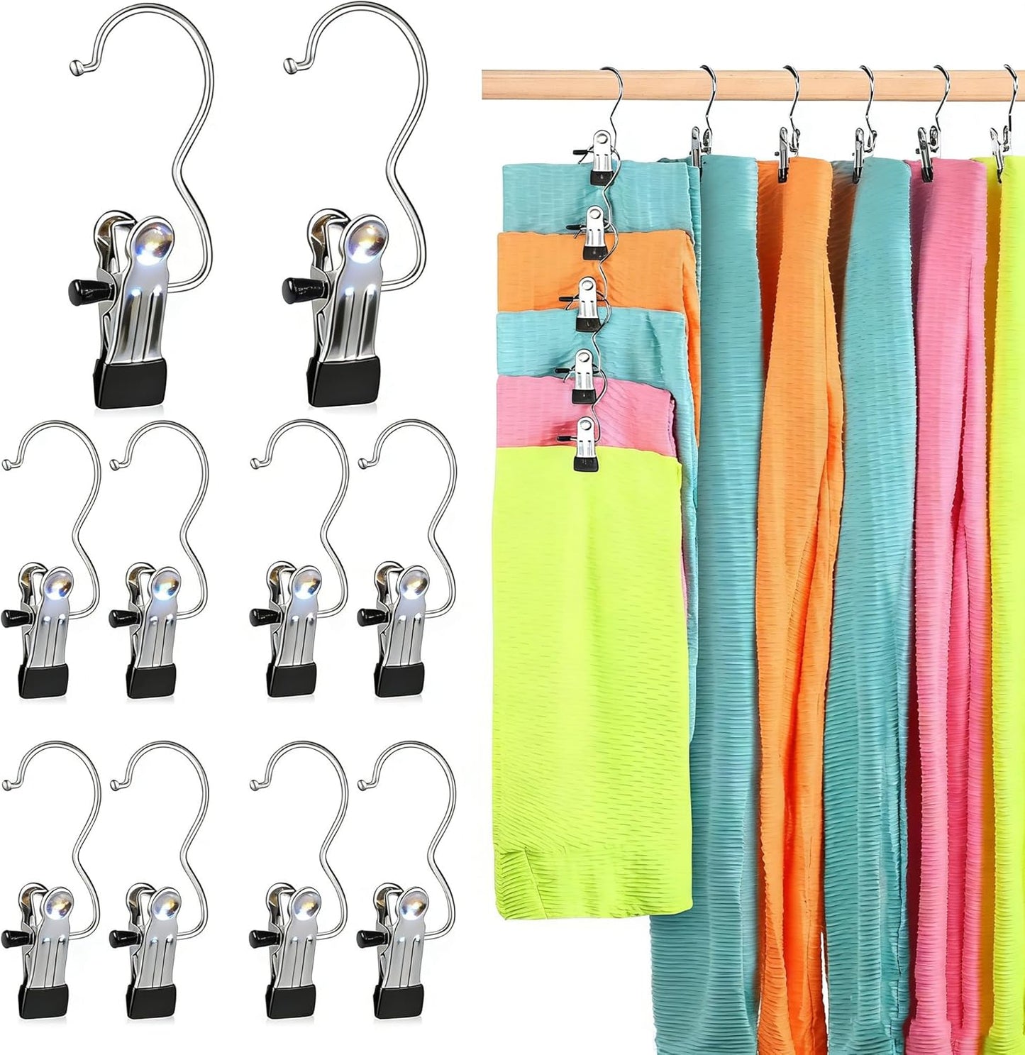 Pant Hangers with Clips, Metal Legging Organizer for Closet, 20 Pack Space Saving Hangers with Clips for Yoga Pants, Closet Organizers and Storage for Skirt/Jean/Hat/Short
