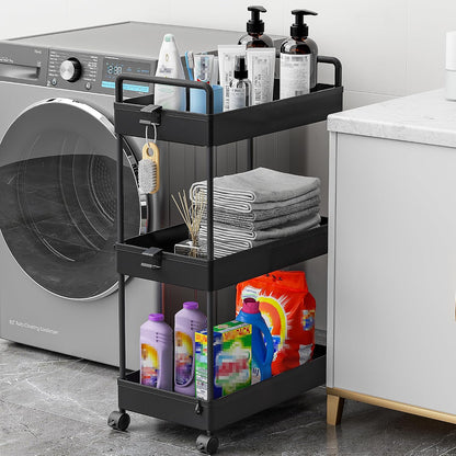 Ronlap 3 Tier Slim Rolling Storage Cart with Wheels Plastic Utility Cart Organizer for Snack Craft Art Postpartum Baby Diaper Nail Makeup in Bathroom Laundry Room Kitchen Bedside Narrow Space, White