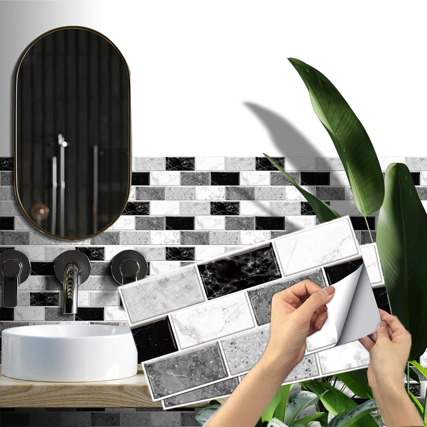 12-Sheet White Peel and Stick Wallpaper, Subway Tile 6''x12'' Self Adhesive Wall Tiles Waterproof PVC Stick on Backsplash Vinyl Decorative Tiles Stickers for Kitchen Bathroom