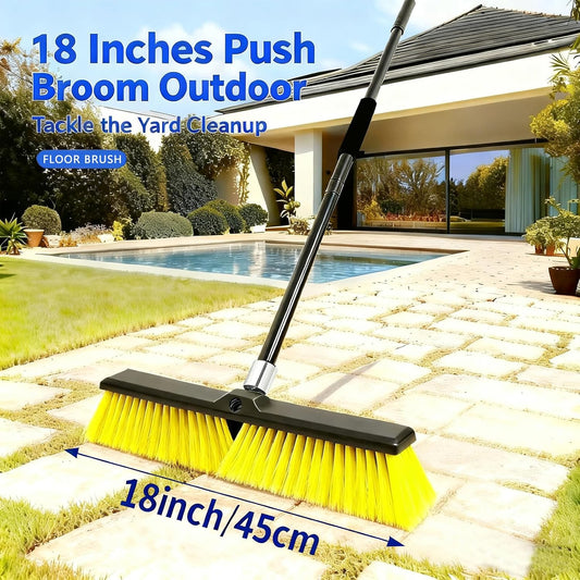 18 Inches Push Broom Outdoor- Heavy Duty Broom with 63" Long Handle,for Cleaning Outdoor or Indoor Tile, Garage, Floor, Deck