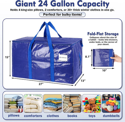 KYODOLED 10-Pack Clear Moving Bags Heavy Duty Extra Large, Storage Totes with Reinforced Handles, Zippers & Label Pocket, Transparent Packing Containers for College Dorm, Clothes, Bedding, Toys
