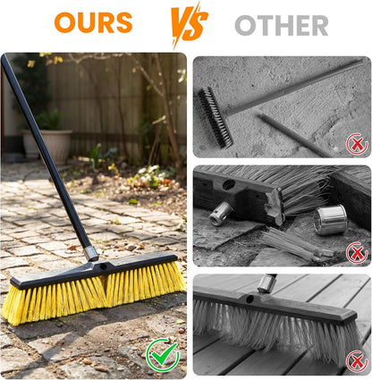 18" Push Broom Outdoor, Heavy Duty Broom with 62" Long Handle, Stiff Bristle Garage Broom for Patio Deck Driveway Concrete Floor Shop Warehouse Cleaning