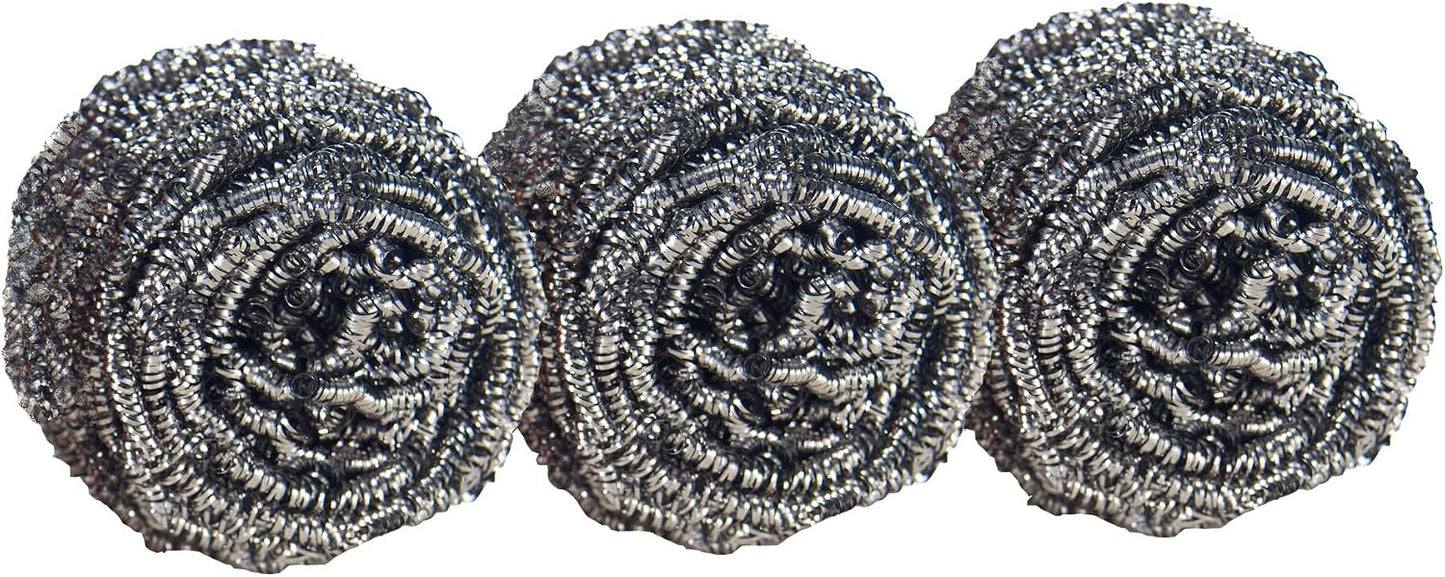 Scotch-Brite Stainless Steel Scrubbers, Scouring Pads for Cleaning Tough Baked-On Messes, Metal Scrubbers for Cleaning Dishes, 3 Scrub Pads