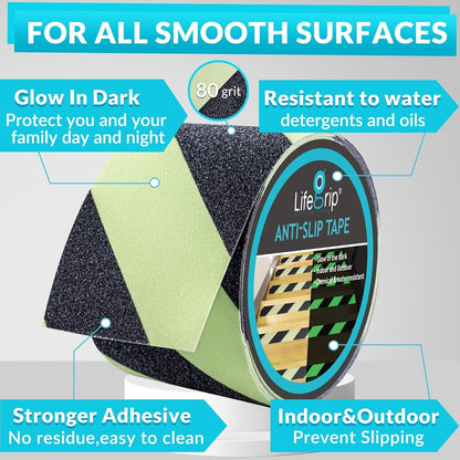 Lifegrip Anti Slip Tape, 4 Inch x 15 Foot Non-Slip Traction Grip Tape for Stairs, Waterproof Stair Treads Grip Non Slip, Non Skid Tape for Steps, Outdoor Black Grip Tape (4" X 15')