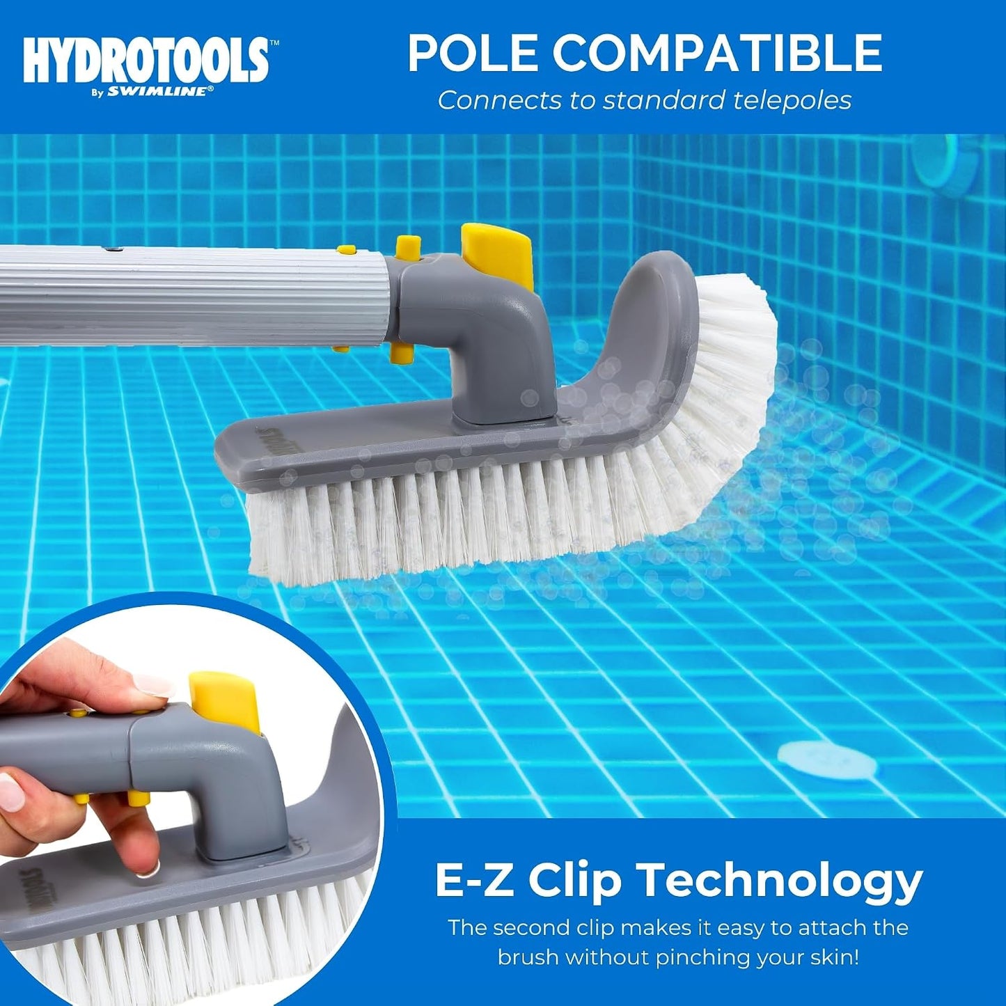 SWIMLINE HYDROTOOLS Pool Floor Wall Step Brush for Inground & Above Ground Pools | Handheld Scrubber Brush with Sure-Grip Handle & Bristles for Steps, Spas, & Tile Cleaning