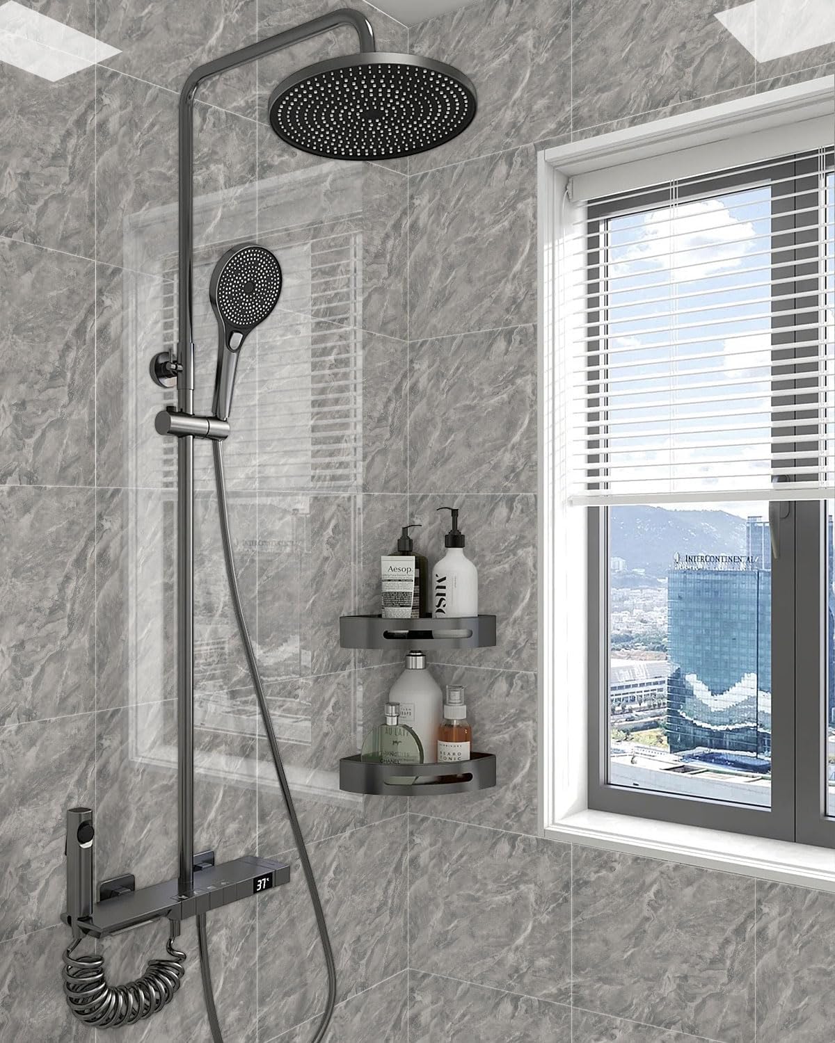 WADILE 10pcs Peel and Stick Shower Waterproof Marble Tiles Wall Panels, 11.8"x11.8" Self-Adhesive Backsplash, for Home Bathroom, Kitchen, Living Room White (Not Real Tile)