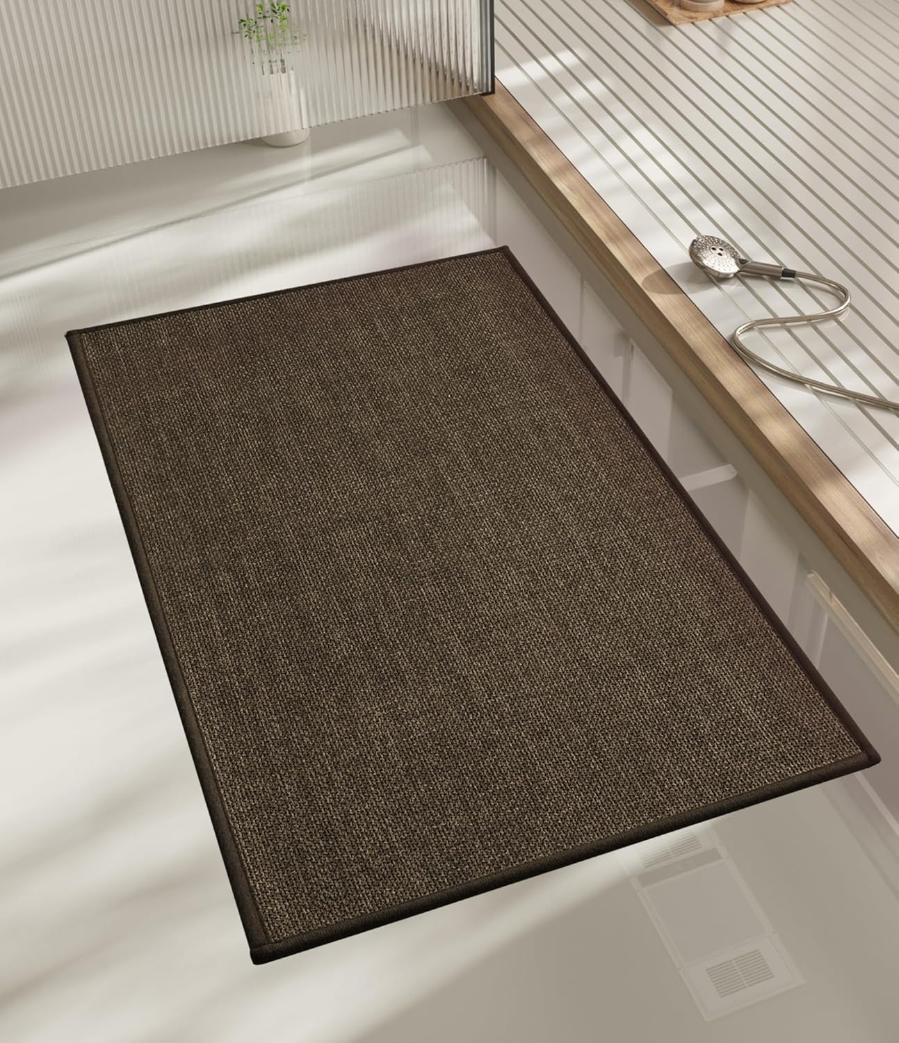chakme Bathroom Rugs Mat 24x17, Ultra Thin Non Slip Bath Mat Small Quick Dry Absorbent Bath Mat for Bathroom Floor, (Dark Beige, 24"x17")