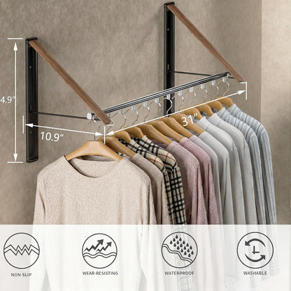 Dr.DJ Clothes Drying Rack Wall Mounted, Retractable & Foldable Clothes Hanger for Laundry Room Organization and Storage, Clothes Hanger Rack for Dorm, Closet, Balcony, Laundry Room(1P, Metal, Black)