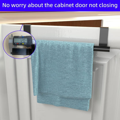 Cabinet Door Towel Bar, Kitchen Towel Holder, Matte Black 2 Pack | Extended Anti-Slip Arm, EVA Scratch Guard Pads, No-Drill Install, Stainless Steel Dish Towel Holder, Kitchen Towel Rack