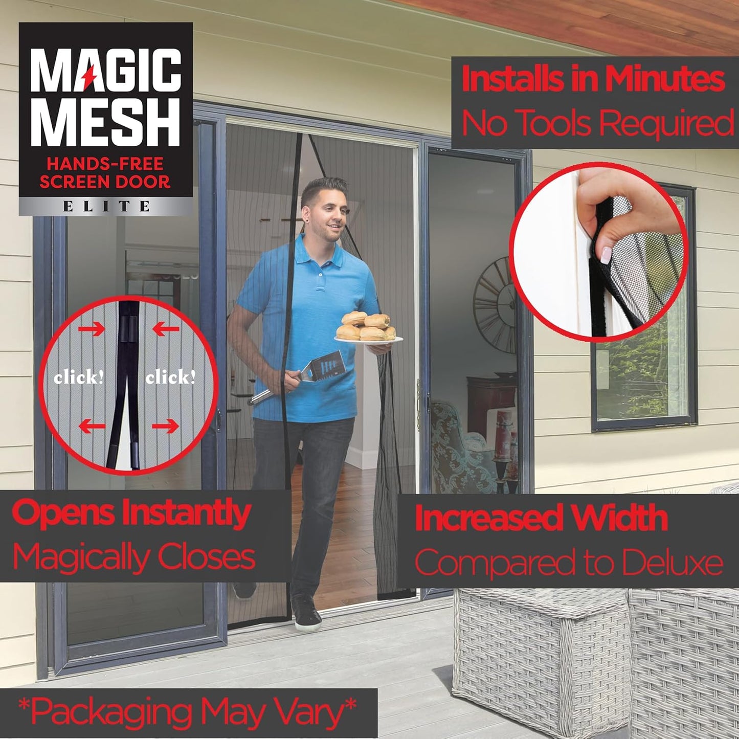Magic Mesh Elite- More Durable Magnetic Screen Door, Reinforced Seam Mesh Curtain Keeps Bugs Out, One Panel Hook & Loop Frame, Strong & Hidden Magnets- Fits Single Doors up to 39 x 83 Inches