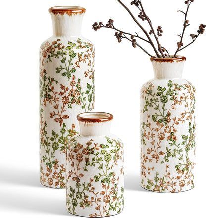 LE TAUCI Ceramic Vase Set of 3, Matte Flower Vases for Fresh or Dried Flowers, Modern Farmhouse Home Decor for Coffee Table, Mantel, Shelf, Entryway, Speckled White