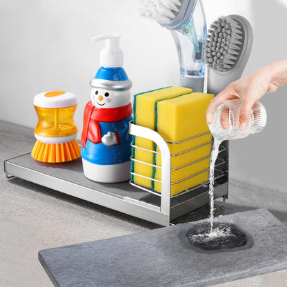 for Scrub Daddy & Mommy Sponge Holder, Kitchen Sink Caddy for Soap Dish & Adjustable Dish Brush Holder, with Diatomite Stone Sink Tray, Instant Dry