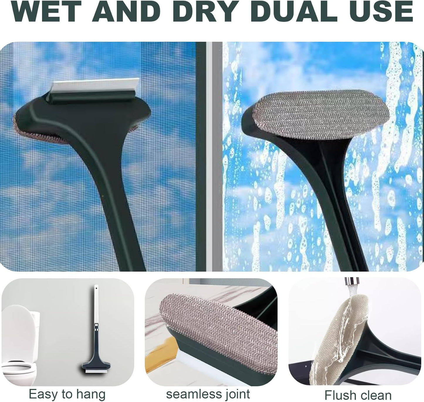 2PCS Window Screen Cleaning Brush, 2 in 1 Double-Sided Mesh Screen Cleaner, Hanging Long Handle Washable Window Cleaner Tool, 18x6.3 inch.